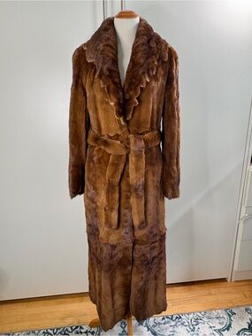 Vintage Bricker-Tunis Full Length Cognac Brown Coat Custom Made Belted Raw Edge